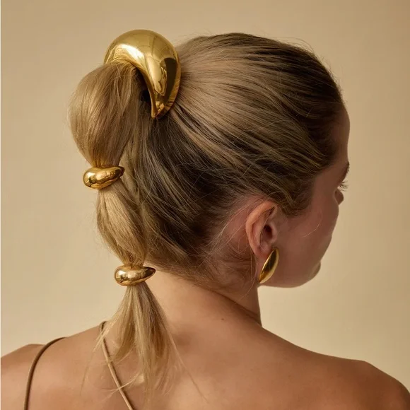 GLOSSY DOME PONY CUFF*Hair Band Accessories*18K Gold Plated*Hair Elastic* - Picture 1 of 9